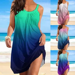 Casual Dresses Uzbek Traditionell klänning Kvinnor Summer Beach Spring Gradient Printing Loose Swing Cover Up Sundress med shorts