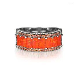 Wedding Rings Single Row Square Stone Engagement Ring Unique Orange Fire Opal Classic Silver Color For Women Bridal Jewelry