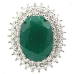 Кластерные кольца 27x23 мм, захватывающее овальный драгоценный камень 8,4 г настоящий зеленый изумрудный белый CZ украшения для серебра женщины