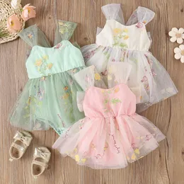 Rompers Focusnorm 5 Colors 0-24M Baby Girl Princess Princess Romper Платье рукавочного рукавов цветочная вышивка кружев