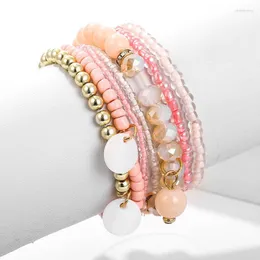 Strand 6 Set Fashion Multi-Layer Natural Stone Pärlor Tassel Charm Armband Shell Elastic Rope Combination Ladies Gift