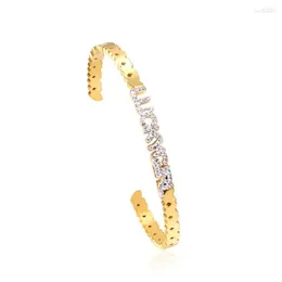 Bangle LUXUKISSKIDS Lucky Gift For Friends Open Bracelets Luxury Women's Bangles Gold Color With Shiny Zirconia Stone Office Dailywear