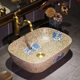 Lavabo da appoggio in ceramica Jingdezhen in stile europeo di forma ovale Lavabo da appoggio in ceramica Lavelli da bagnogood qty Gvmlu