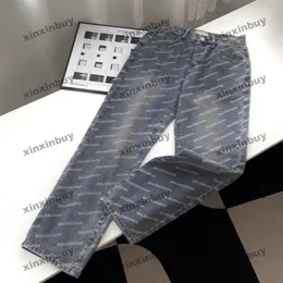 xinxinbuy mężczyzn designerka designerka pant Paris Letter Drukowanie umyte wiosenne letnie spodnie swobodne spodnie niebieskie szary czarny s-3xl