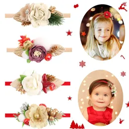 Hårtillbehör jul elastisk huvudbonband hårband pannband stretchy huvud hoop född flickor baby spädbarn konstgjorda blommor tillbehör