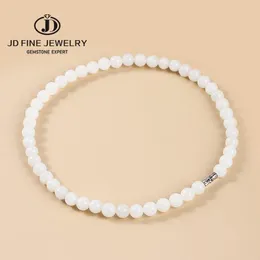 Necklaces JD 910mm Natural Hetian White Jade Round Beaded Necklace For Women Fashion Temperament Chinese Beads Charm Gift Amulet Jewelry