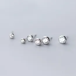 Studörhängen MloveAcc 925 Sterling Silver Tiny Dazzling Round CZ 4mm 5mm 6/7/8mm för kvinnor Girls Kids Jewelry Gift