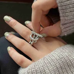 Band Rings New Personality Hip-hop OT Buckle Silver Color Chain Stainless Rings For Women Punk Charms Finger Jewelry Gift x0625