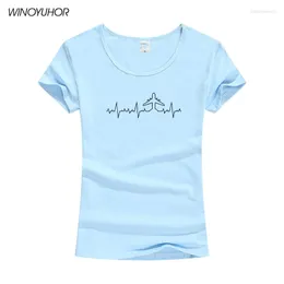 Women's T Shirts Heartbeat Plane Pilot Funny Print Shirt Women Fashion Short Sleeve Cotton Driver T-Shirts Female Clothing