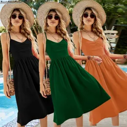 Casual klänningar sommar sexig backless spetsar upp midi klänning damer v hals spaghetti rem bohemian kort strand sol
