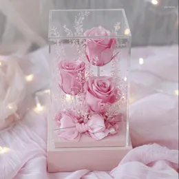 Decorative Flowers Love Of Crystal Eternal Rose Valentine's Day Gift Home Room Dec Mothers Present Wedding Props Acrylic Box Flower