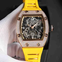 Richard's Milles Movement Mens Relógios de diamante de luxo Rm17-01 Hollow Tourbillon Designer Ymue Novo relógio de pulso de alta qualidade Iced Out Montre 5p