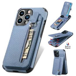 بطاقات Zipper Wallet Leather Phone Case for iPhone 14 Plus 13 12 Mini 11 Pro Max X XS XR 8 7 6 6S SE Pres