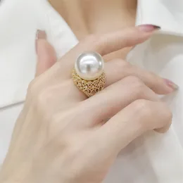 Solitärring Mode Premium Super große Perle 18K Gold Ring weiblich verstellbare Größe Abschlussball Party Schmuck Accessoires Geschenk 230621