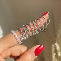 Band Rings Fashion Hollow Butterfly Ring Set 9PCS Elegant Vintage Crystal Women Finger Cute Pearl Jewelry Wedding Party Gift x0625