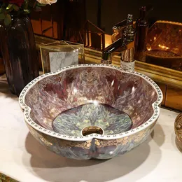 Keramisk målning Art Lavabo Badrumsfartyg Sänkor Flower Counter Top Wash Basin Price PDEGD