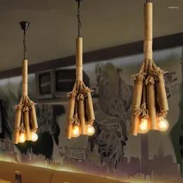 펜던트 램프 로프트 빈티지 크리에이티브 로프 대나무 튜브 램프 홈 장식 식당 조명을위한 골동품