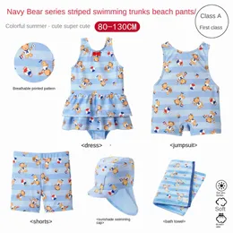 Navy Bear Series J Sister och Brother Wear Summer 2023 New Boy and Girl High Quality Swimsuit Swim Trunks Handduk L230625