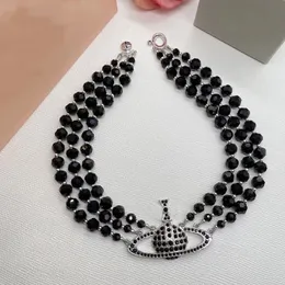 Designer Vivian Necklace Empress Dowager Multilayer Black Crystal Full Diamond Saturn Neckor Shiny Bride Wedding Party Gift333