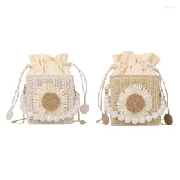 Evening Bags Bucket Crossbody Bag Imitation Pearl Chain Shoulder For Women Purse Handbag 066F