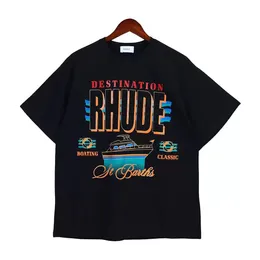 デザイナー服ホットメンズTシャツSS RHUDE高品質Tシャツメンズ春秋の手紙プリント半袖米国サイズM XXLユニセックスTシャツファッション女性用服