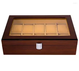 Cajas de reloj Estuches de lujo para hombres Hogar Color marrón 10 Rejillas Caja de madera Diseño de doble fila Estuche protector para relojes WT-37 Deli22