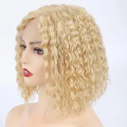 Lace Wigs 613 Honey Blonde Water Wave Wig Short Curly Bob T Part Front Brazilian Remy Hair Human For Women Natural Hairline Kend22