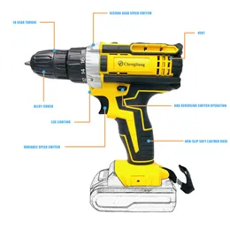 Boormachine Electric Drill 1150 rpm 1825nm Cordless Drill Electric Skruvmejsel Laddningsbar Driver DC Lithiumion Batteriladdat Power Tool