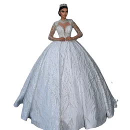 Vestido Wedding Dresses High Collar Long Sleeve Lace Aptique Bridal Gownsカスタムメイドスイープトレインボールガウンウェディングドレスローブ