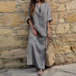 Casual Dresses Womens Cotton Linen Dress Big size 5XL large size Kaftan Long Sleeve 2022 Summer Striped Women Large Size Long Maxi Boho Dresses J230625