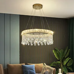 Vardagsrum runda ljuskronor pendellampor guld led inomhus ljus fixtur modern sovrum hängande lampa lyx hus dekoration cristal lyster