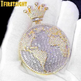 Necklaces 2022 New Iced Out Bling CZ King Of The World Pendant Necklace Cubic Zirconia Crown Globle Charm Men Fashion Hip Hop Jewelry