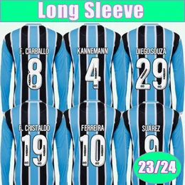 23 24 Gremio Soccer Mens Jerseys SUAREZ FERREIRA GEROMEL KANNEMANN F. CARBALLO F. CRISTALDO DIEGO SOUZA Home Long Sleeve Football Shirts