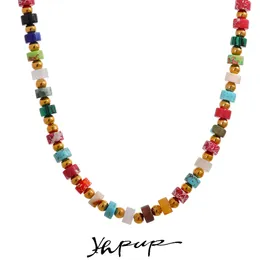 Pendant Necklaces Yhpup Colorful Natural Stone Semi Stainless Steel Beads Waterproof Handmade Necklace for Women Fashion Healing Jewelry 230621