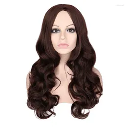 합성 가발 QQXCAIW 여성 긴 물결 가발 코스프레 블랙 레드 핑크 금발 밝은 갈색 어두운 내열성 머리카락
