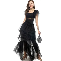 Women's Runway Dresses Squared Neckline Tiered Ruffles Elegant Fashion Designer Long Party Vestidos