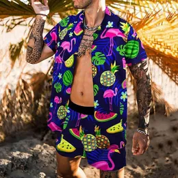 Tute da uomo Completo da spiaggia Stampa digitale Manica corta da uomo Bottoni con risvolto Pantaloncini da camicia Set da camicia da uomo Due pezzi Summer Hawaiian Streetwear 230621