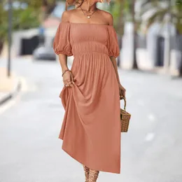 Casual Dresses Women's Summer Solid Color Drop Shoulder Square Neckline Womens Rayon Fashion For Women