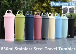 830ml Stainless Steel Tumbler with Dual-use Lid and Straw Insulated Coffee Tumblers with Handle Double Walled Iced Travel Coffee Mug for Woman and Man