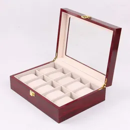 Titta på lådor Fall Luxury 10 rutnät träförvaringslåda vin röd bakning smycken samling trä display arrangör fall innehavare deli22