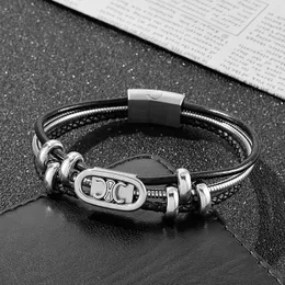 Charm Bracelets HaoYi Trendy Multilayer Leather Bracelet Men's Black Hand Woven Rope Chain Punk Joias