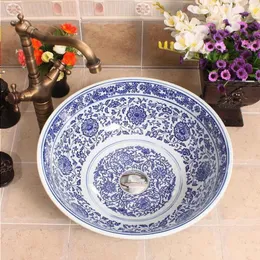 Azul e branco Jingdezhen fábrica diretamente à mão lavatório de cerâmica Cclmu
