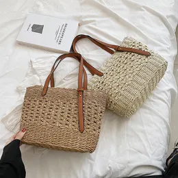 Borse da sera Borsa intrecciata alla moda Borsa a tracolla regolabile intrecciata a mano di tendenza per le vacanze al mare di grande capacità