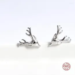 Stud Earrings LKO Real 925 Sterling Silver Cute Elk Animal Ear Studs For Women Fashion Teen Party Christmas Halloween Jewelry Gift