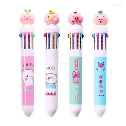 Multi-color 10In1 Cute Cartoon Pig Ballpoint Pen Press School Office Supplies Ac Drop