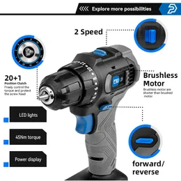 Boormachine 45nm Fırçasız Elektrikli Matkap 20V Kablosuz Matkap Mini Elektrikli Elektrikli Alımlar Onarımı Tornavida 5 PSCS Bit Prostormer