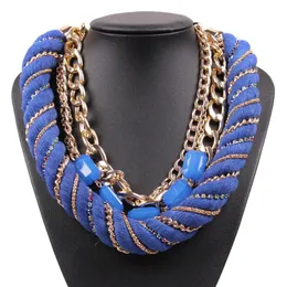 Colliers Grande corde chaîne à la main en verre cristal strass collier épais pour les femmes multi couches pendentif alliage métal collier bijoux
