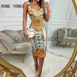 Abiti casual Donna Sexy All Over Print Modello vintage senza maniche aderente Midi Abiti da festa sexy J230625