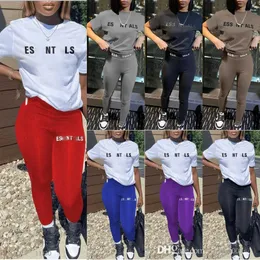 Women Silm Pants Projekt Dwóch kawałków Zestaw Jogger Nowe litery nadrukowane krótkie rękawe seksowne rajstopy mody garnitury