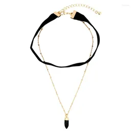 Pendant Necklaces Bulk Price Women Choker Jewelry Black Velvet Collar Necklace Blue White Stone Double Chain Trendy Bijoux